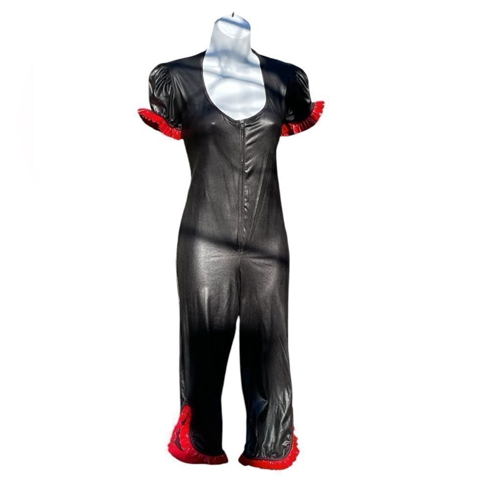 Coquette Black Jumpsuit Catsuit with Red sleeve details